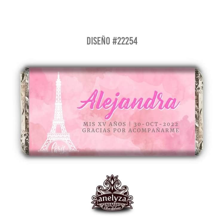 BARRAS DE CHOCOLATE PERSONALIZADAS DISEÑO #22254 PARIS TORRE EIFFEL XV AÑOS / SWEET SIXTEEN