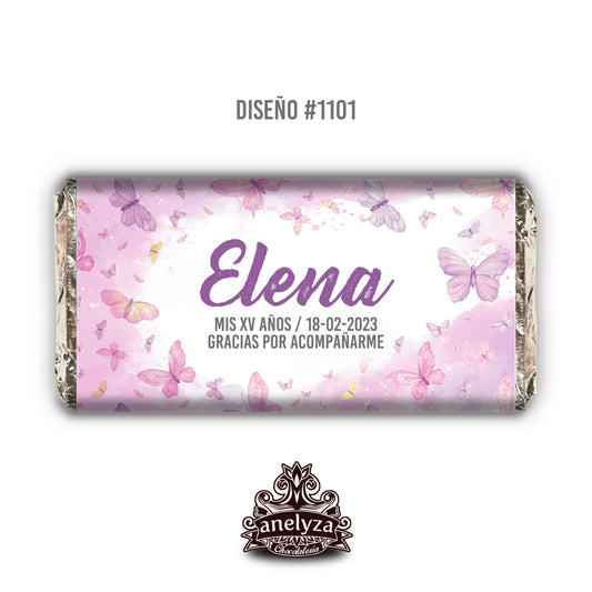 BARRAS DE CHOCOLATE PERSONALIZADAS DISEÑO #1101 MARIPOSAS XV AÑOS