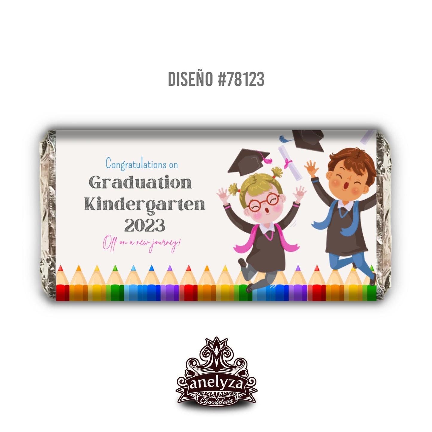 BARRAS DE CHOCOLATE PERSONALIZADAS DISEÑO #78123 GRADUACION KINDERGARTEN DE COLORES
