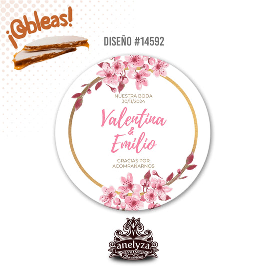 20 OBLEAS RELLENAS PERSONALIZADAS DISEÑO #14592 FLOR DE CEREZO BODAS