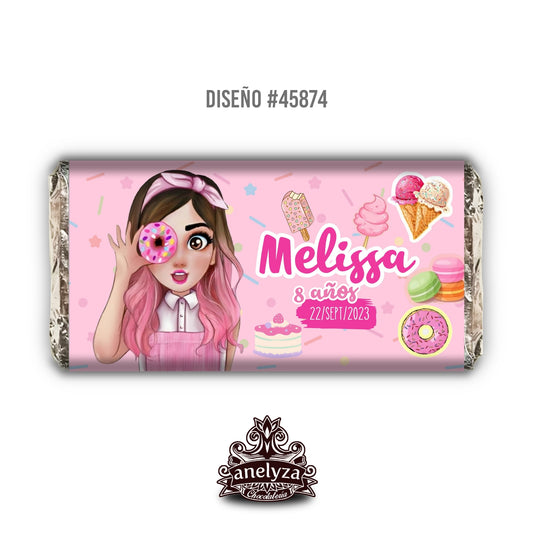 20 BARRAS DE CHOCOLATE PERSONALIZADAS DISEÑO #45874 MIS PASTELITOS FIESTAS INFANTILES