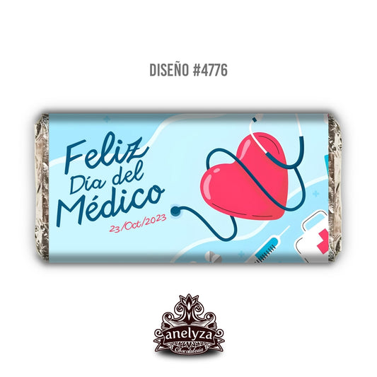 20 BARRAS DE CHOCOLATE PERSONALIZADAS DISEÑO #4776 DÍA DEL MÉDICO