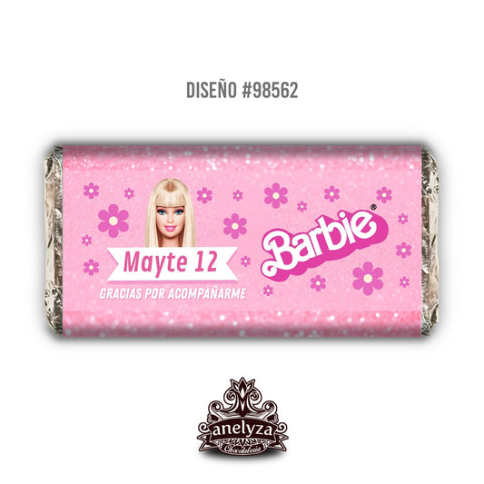 20 BARRAS DE CHOCOLATE PERSONALIZADAS DISEÑO #98562 BARBIE FIESTAS INFANTILES