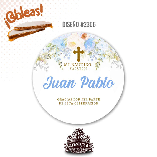 20 OBLEAS RELLENAS PERSONALIZADAS DISEÑO #2306 BAUTIZO