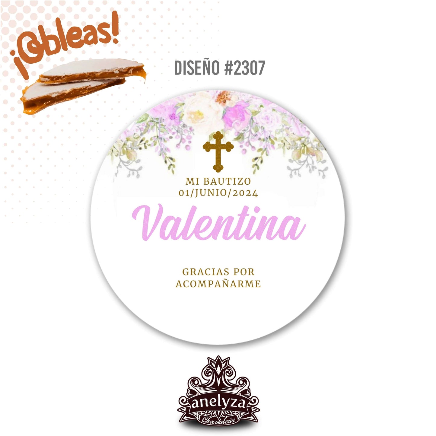 OBLEAS RELLENAS PERSONALIZADAS DISEÑO #2307 BAUTIZO