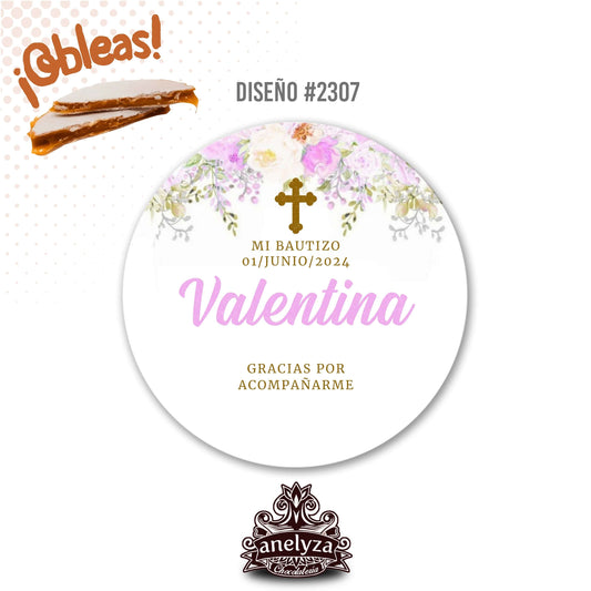 20 OBLEAS RELLENAS PERSONALIZADAS DISEÑO #2307 BAUTIZO