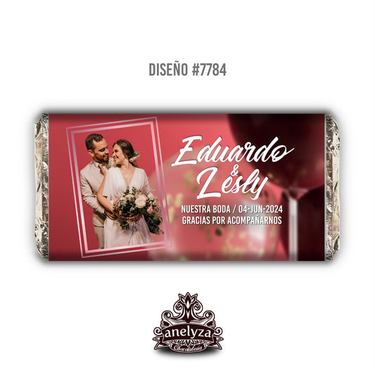 20 BARRAS DE CHOCOLATE PERSONALIZADAS DISEÑO #7784 BODAS CON FOTO