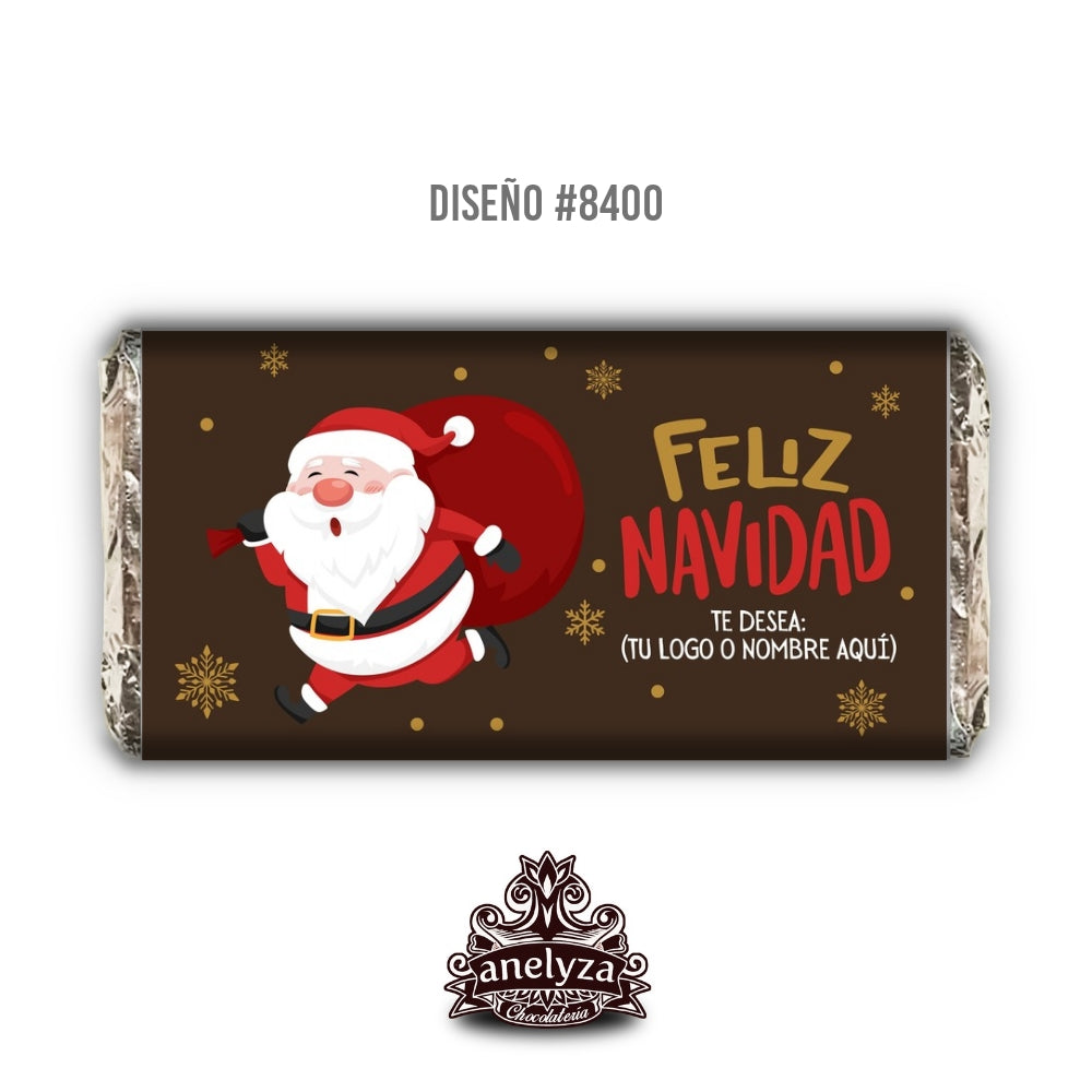 20 BARRAS DE CHOCOLATE PERSONALIZADAS DISEÑO #8400 NAVIDAD