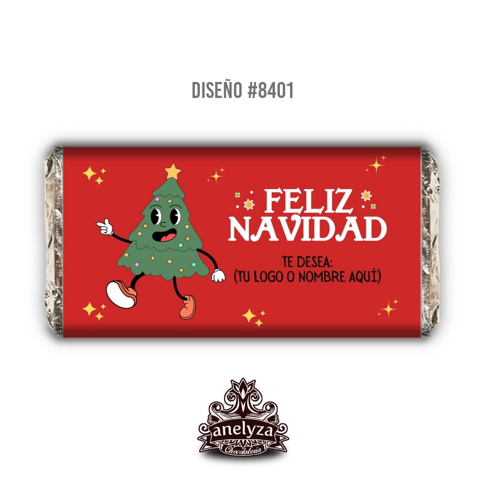 20 BARRAS DE CHOCOLATE PERSONALIZADAS DISEÑO #8401 NAVIDAD