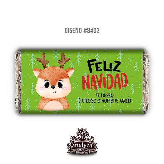 20 BARRAS DE CHOCOLATE PERSONALIZADAS DISEÑO #8402 NAVIDAD