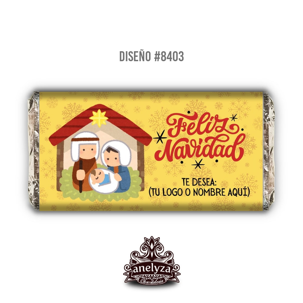 20 BARRAS DE CHOCOLATE PERSONALIZADAS DISEÑO #8403 NAVIDAD