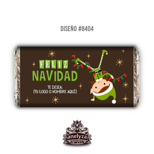 20 BARRAS DE CHOCOLATE PERSONALIZADAS DISEÑO #8404 NAVIDAD