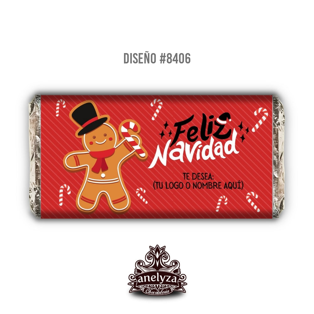 20 BARRAS DE CHOCOLATE PERSONALIZADAS DISEÑO #8406 NAVIDAD