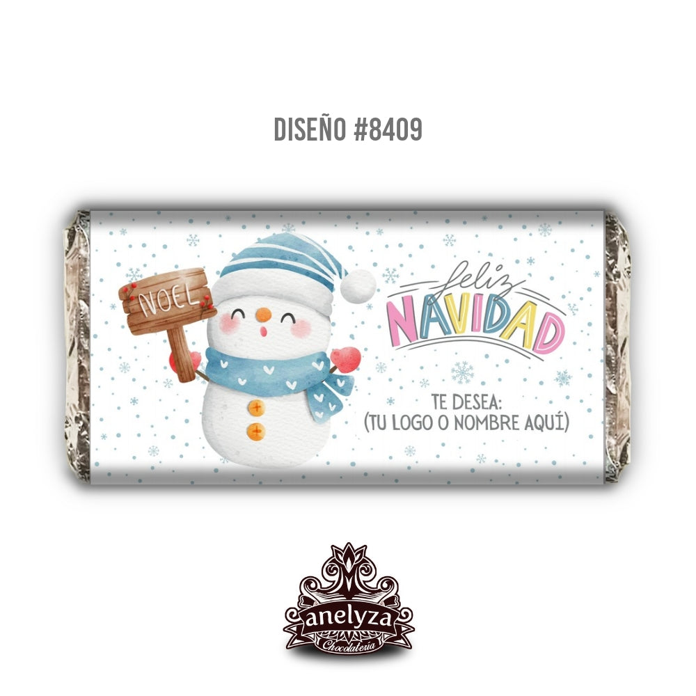 20 BARRAS DE CHOCOLATE PERSONALIZADAS DISEÑO #8409 NAVIDAD