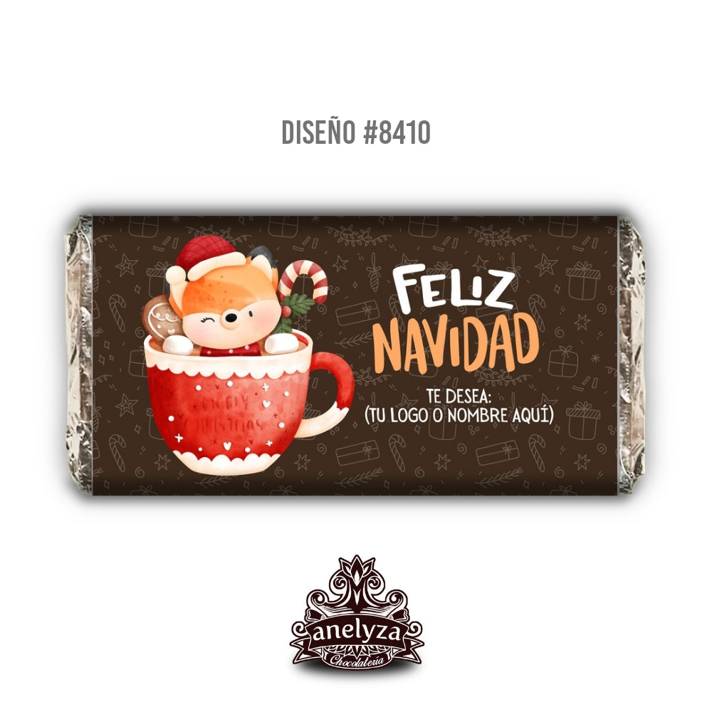 20 BARRAS DE CHOCOLATE PERSONALIZADAS DISEÑO #8410 NAVIDAD