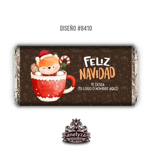 20 BARRAS DE CHOCOLATE PERSONALIZADAS DISEÑO #8410 NAVIDAD