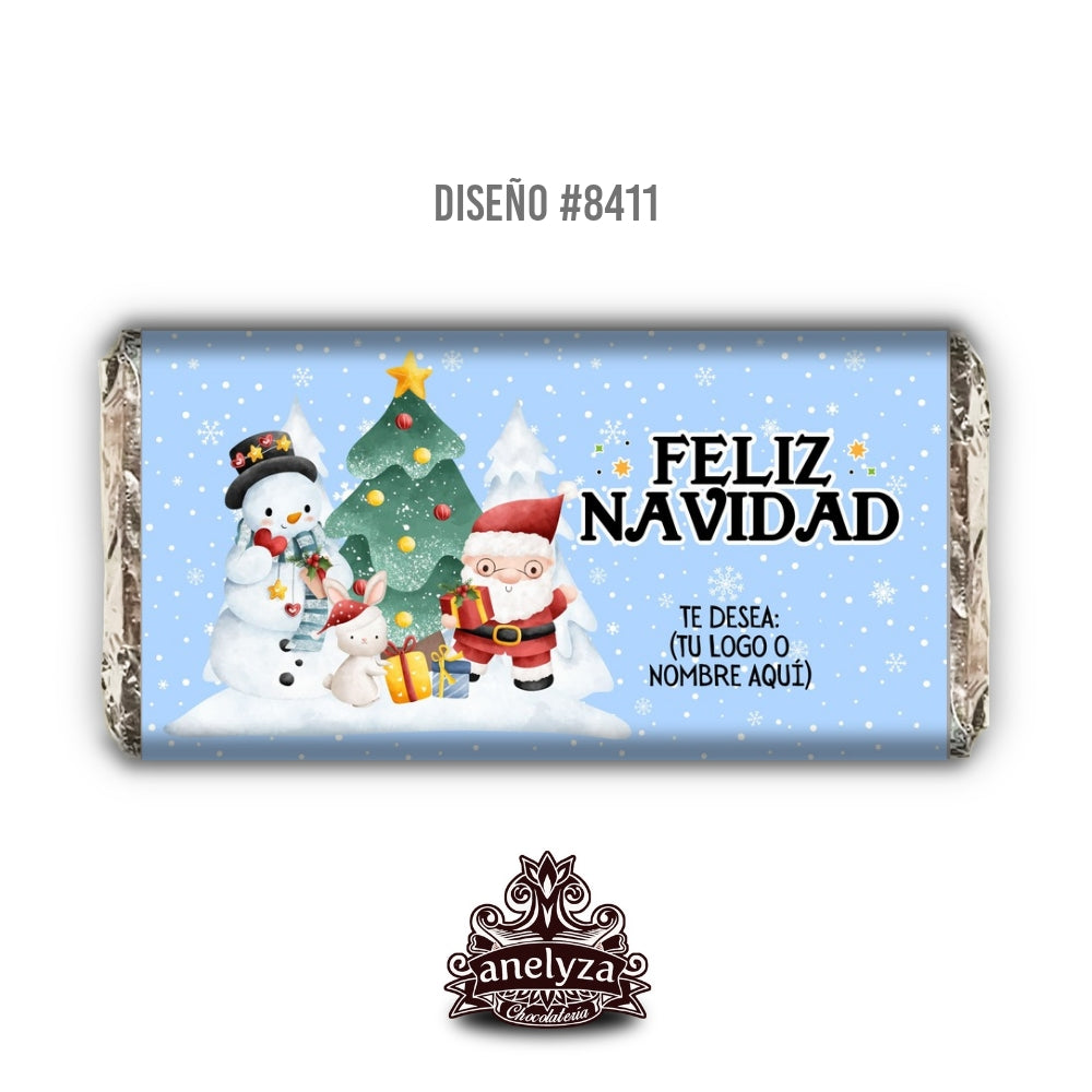 20 BARRAS DE CHOCOLATE PERSONALIZADAS DISEÑO #8411 NAVIDAD