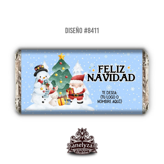 20 BARRAS DE CHOCOLATE PERSONALIZADAS DISEÑO #8411 NAVIDAD