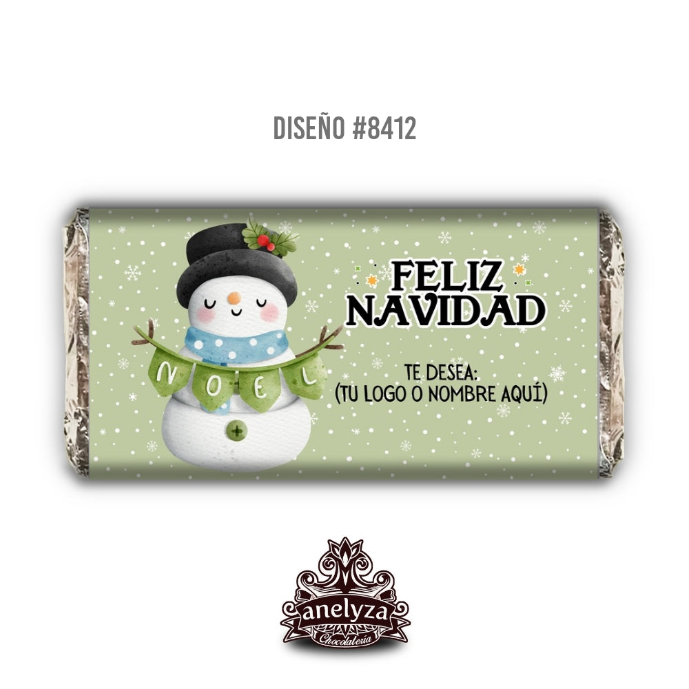 20 BARRAS DE CHOCOLATE PERSONALIZADAS DISEÑO #8412 NAVIDAD