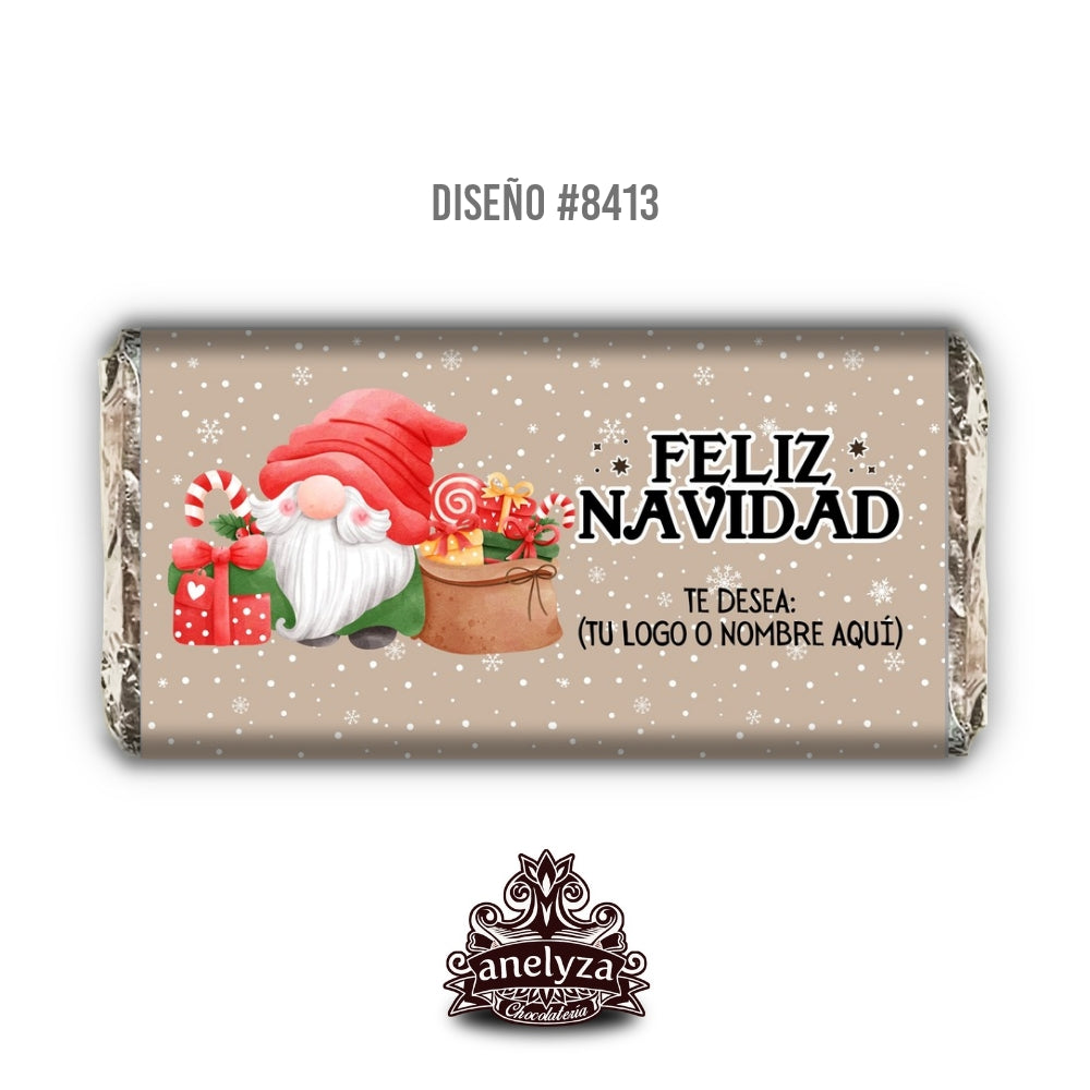 20 BARRAS DE CHOCOLATE PERSONALIZADAS DISEÑO #8413 NAVIDAD