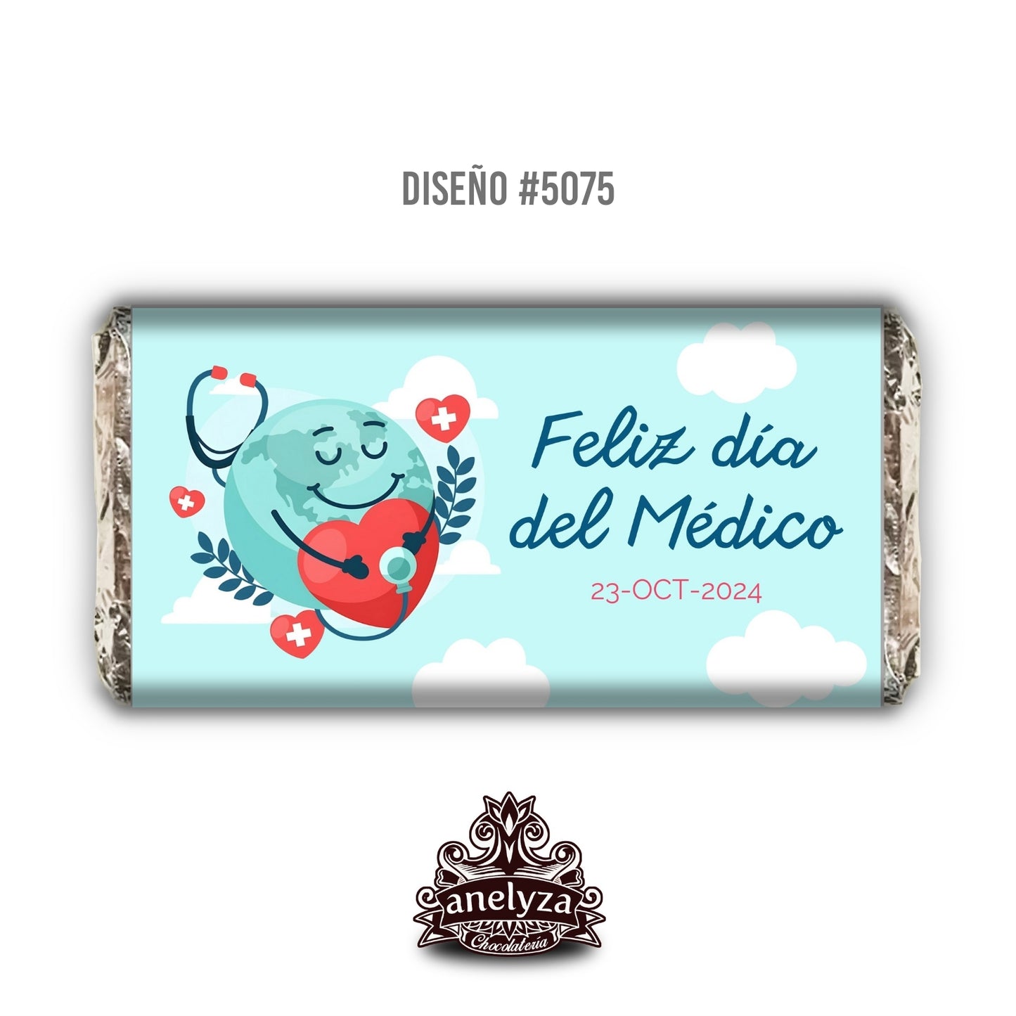 20 BARRAS DE CHOCOLATE PERSONALIZADAS DISEÑO #5075 DÍA DEL MÉDICO