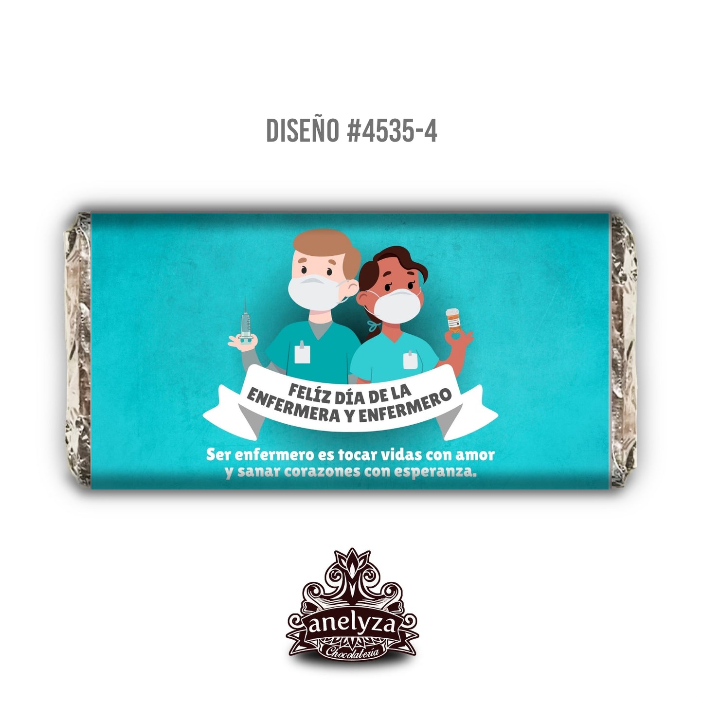 BARRAS DE CHOCOLATE PERSONALIZADAS DISEÑO #4535-4 DIA DE LA ENFERMERA Y ENFERMERO