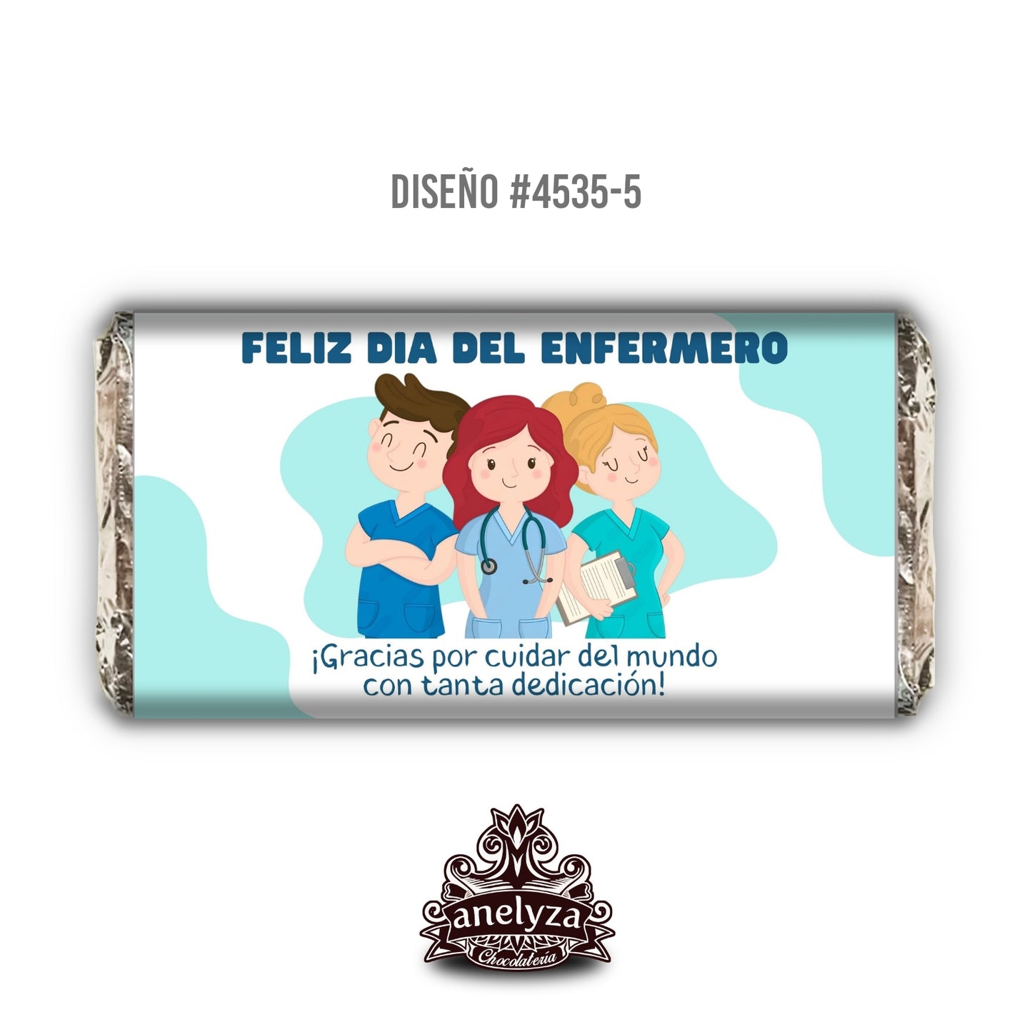 BARRAS DE CHOCOLATE PERSONALIZADAS DISEÑO #4535-5 DIA DE LA ENFERMERA Y ENFERMERO