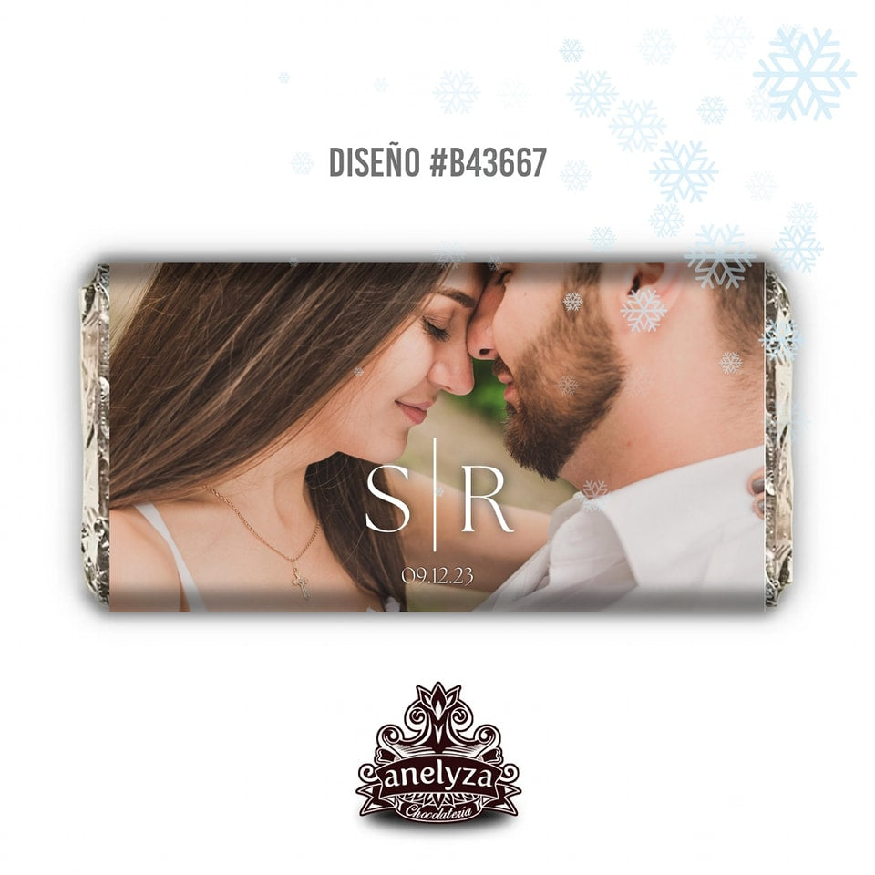 20 BARRAS DE CHOCOLATE PERSONALIZADAS DISEÑO #B43667 BODAS CON FOTO