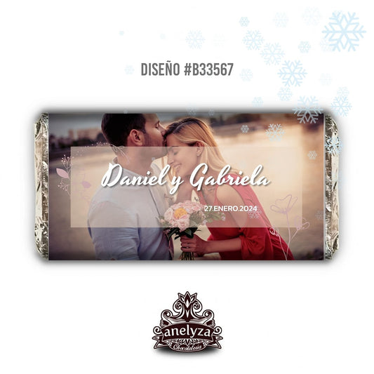 20 BARRAS DE CHOCOLATE PERSONALIZADAS DISEÑO #B33567 BODAS CON FOTO