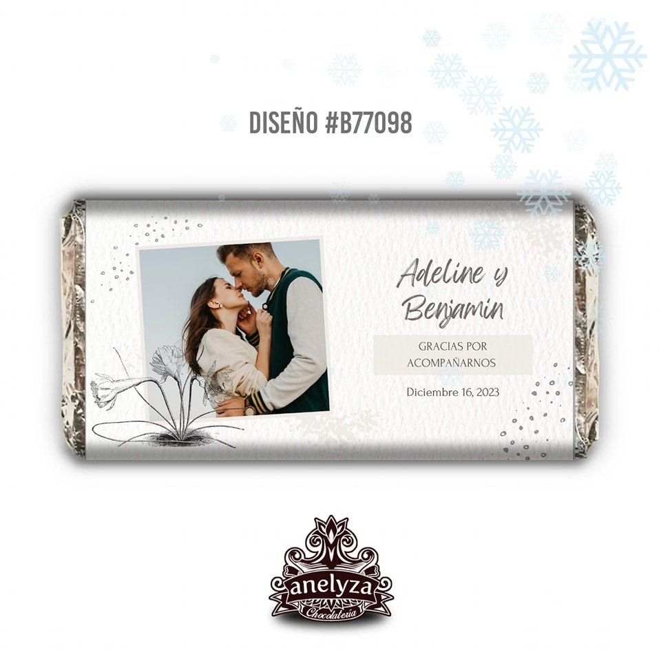 20 BARRAS DE CHOCOLATE PERSONALIZADAS DISEÑO #B77098 BODAS CON FOTO