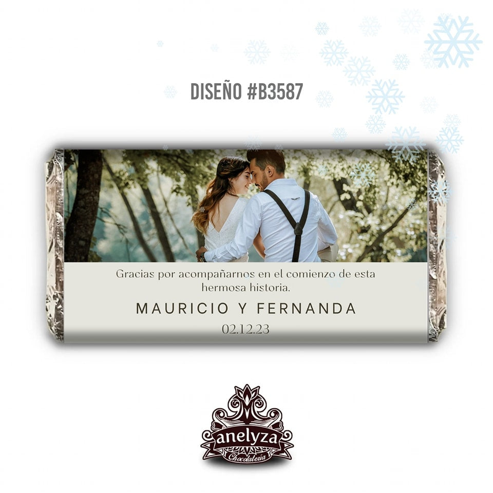 20 BARRAS DE CHOCOLATE PERSONALIZADAS DISEÑO #B3587 BODAS CON FOTO