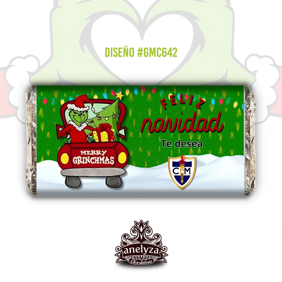 20 BARRAS DE CHOCOLATE PERSONALIZADAS DISEÑO #GMC642 GRINCH NAVIDAD