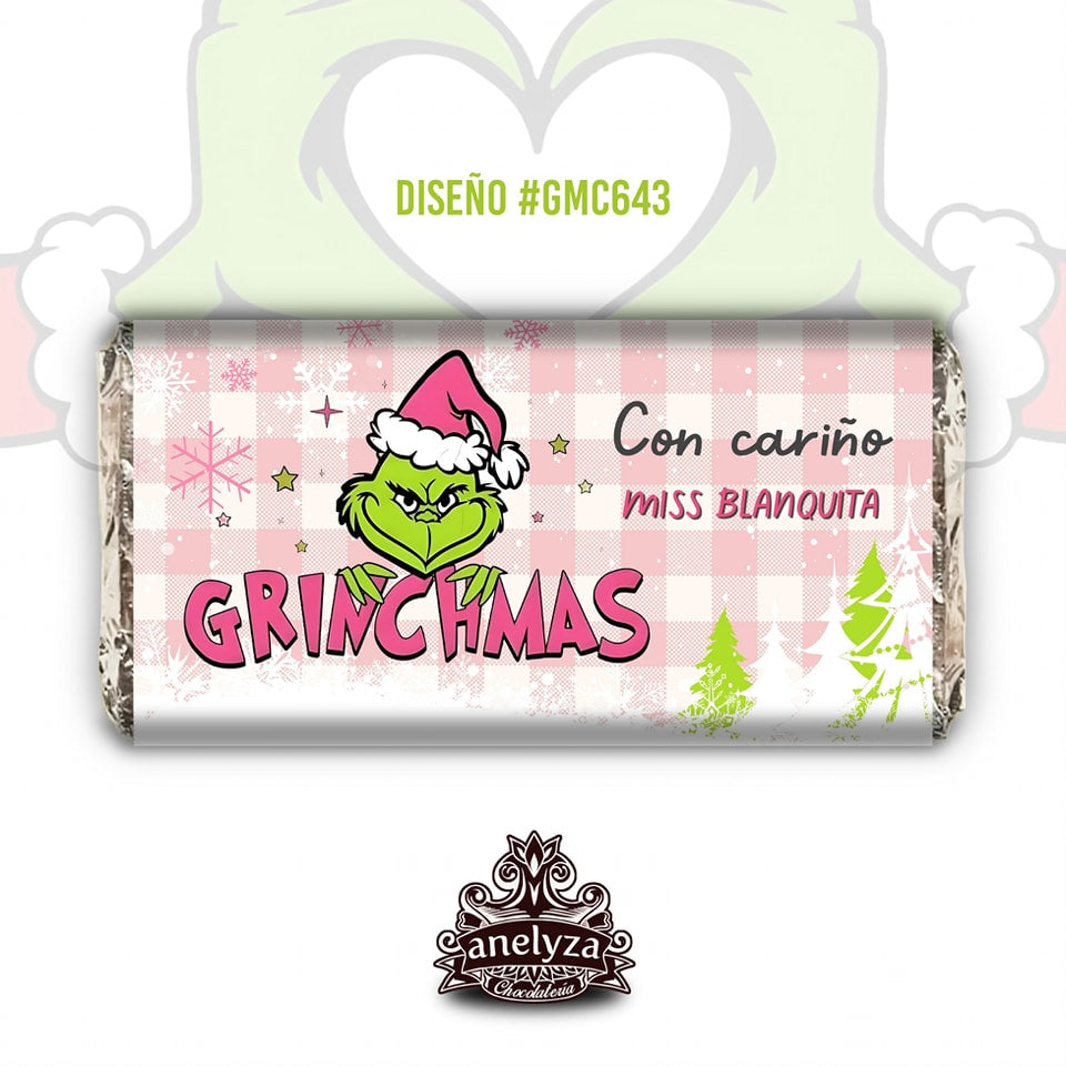 20 BARRAS DE CHOCOLATE PERSONALIZADAS DISEÑO #GMC643 GRINCH NAVIDAD