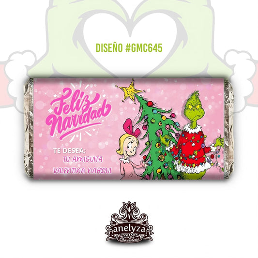 20 BARRAS DE CHOCOLATE PERSONALIZADAS DISEÑO #GMC645 GRINCH NAVIDAD