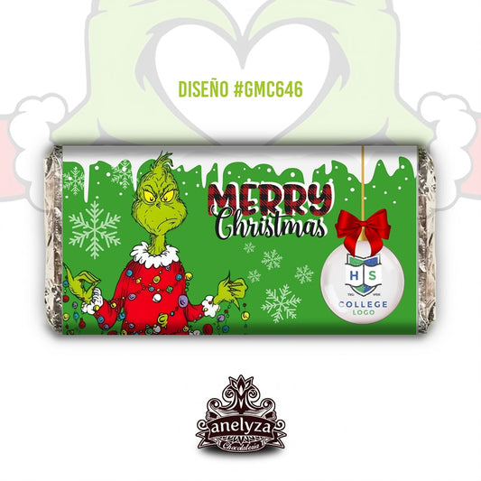 20 BARRAS DE CHOCOLATE PERSONALIZADAS DISEÑO #GMC646 GRINCH NAVIDAD