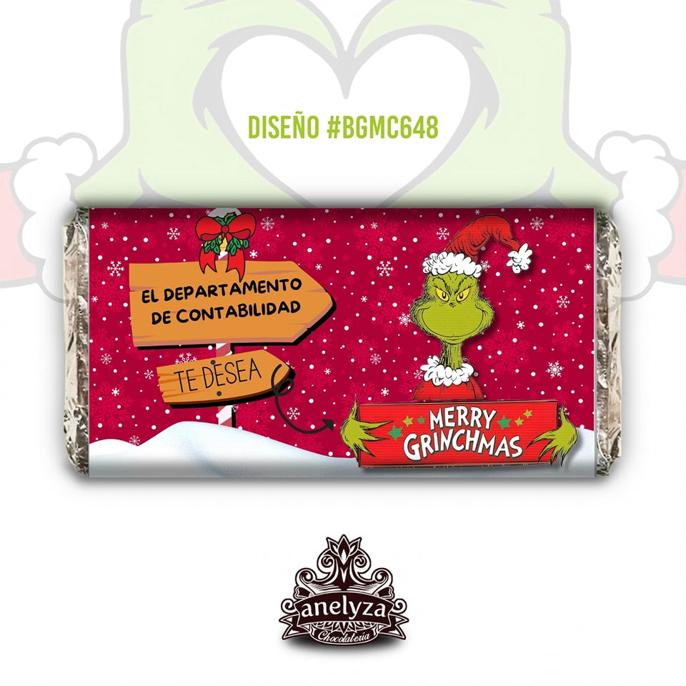 20 BARRAS DE CHOCOLATE PERSONALIZADAS DISEÑO #GMC648 GRINCH NAVIDAD