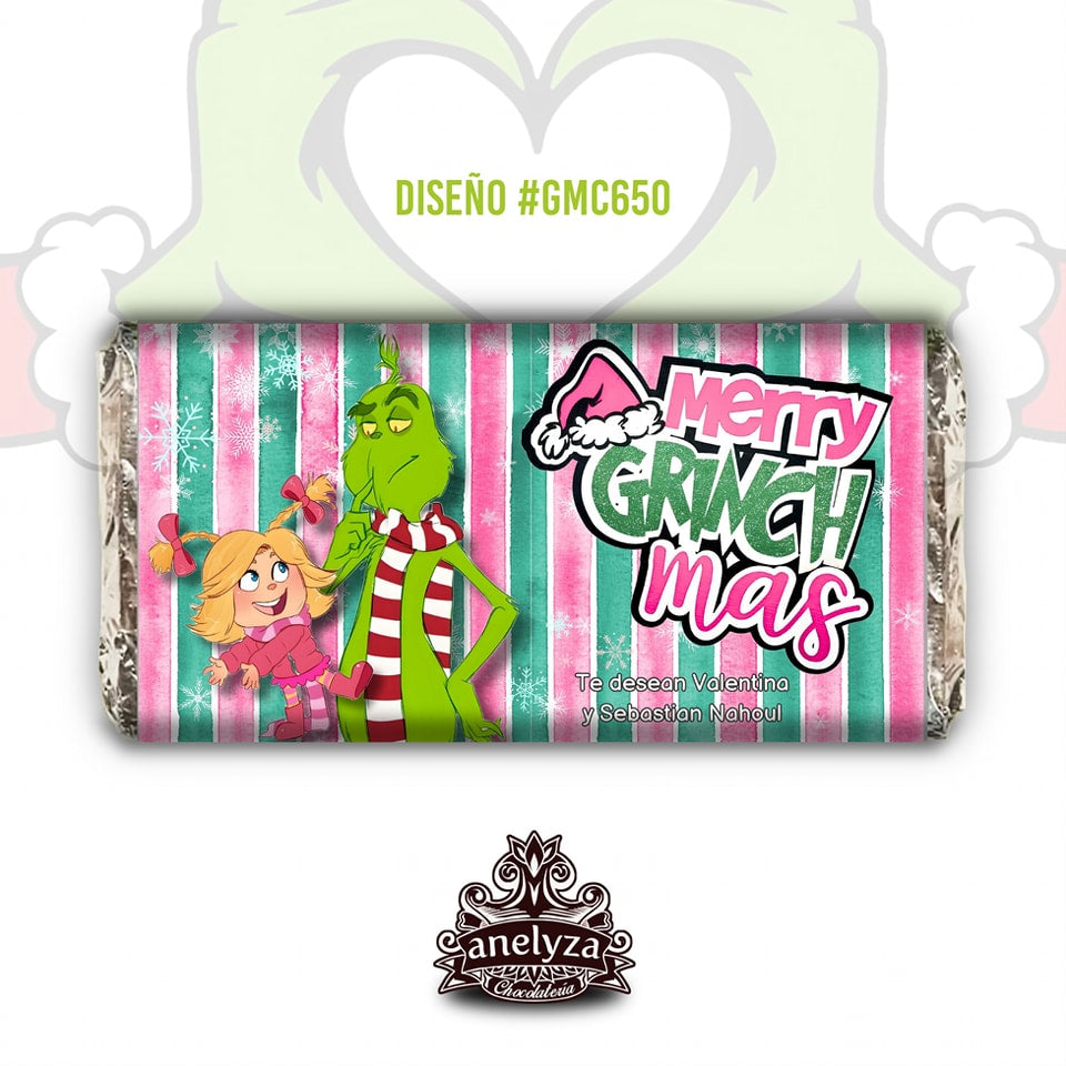 20 BARRAS DE CHOCOLATE PERSONALIZADAS DISEÑO #GMC650 GRINCH NAVIDAD