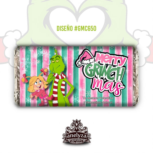 20 BARRAS DE CHOCOLATE PERSONALIZADAS DISEÑO #GMC650 GRINCH NAVIDAD