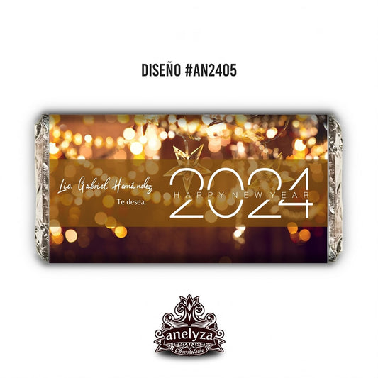 20 BARRAS DE CHOCOLATE PERSONALIZADAS DISEÑO #AN2405 FELIZ AÑO NUEVO Y NAVIDAD