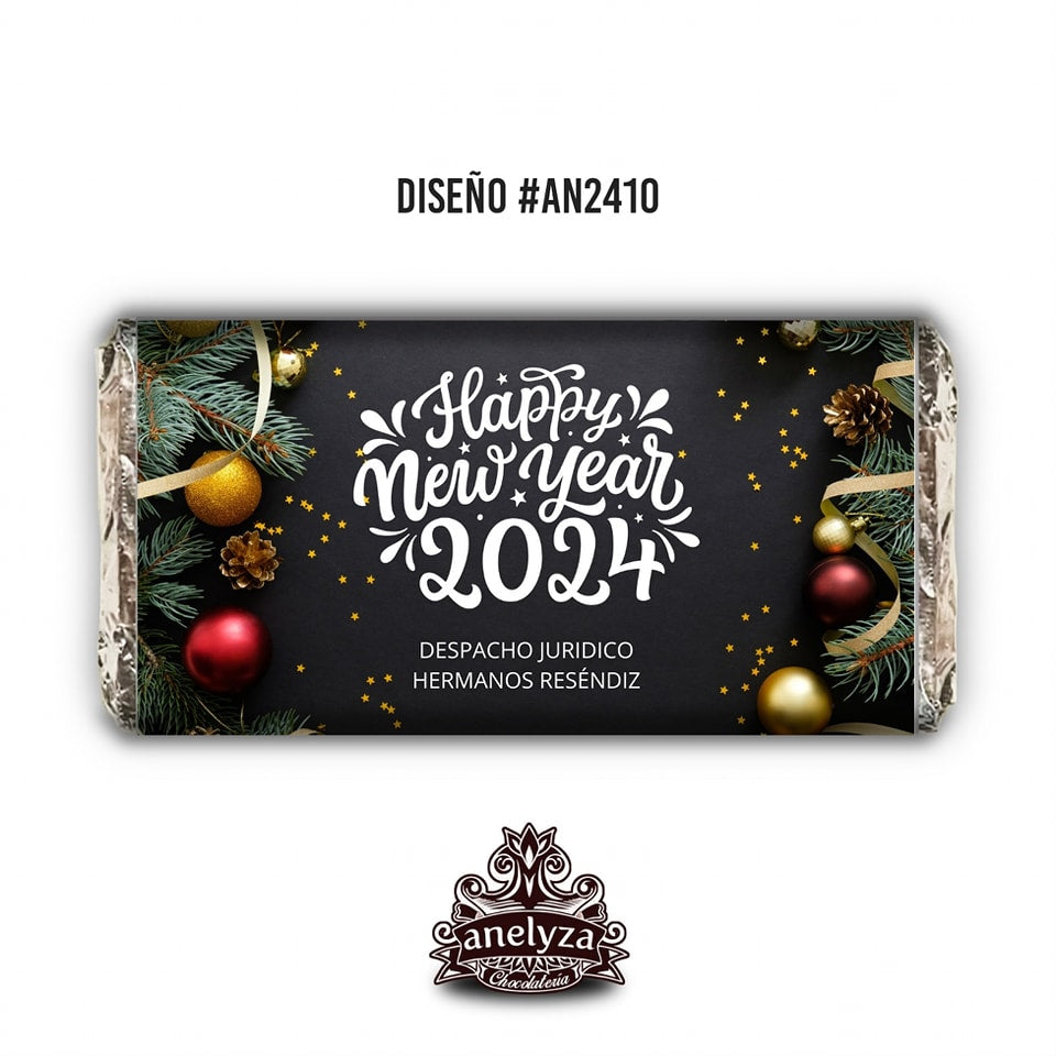 20 BARRAS DE CHOCOLATE PERSONALIZADAS DISEÑO #AN2410 FELIZ AÑO NUEVO Y NAVIDAD