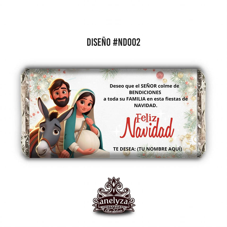 20 BARRAS DE CHOCOLATE PERSONALIZADAS DISEÑO #ND02 NIÑO DIOS NIÑO JESUS FELIZ NAVIDAD