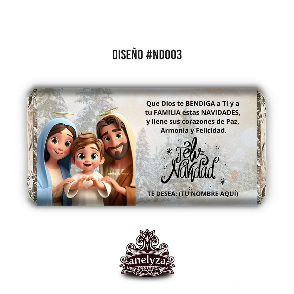 20 BARRAS DE CHOCOLATE PERSONALIZADAS DISEÑO #ND03 NIÑO DIOS NIÑO JESUS FELIZ NAVIDAD