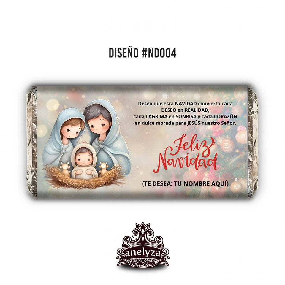 20 BARRAS DE CHOCOLATE PERSONALIZADAS DISEÑO #ND04 NIÑO DIOS NIÑO JESUS FELIZ NAVIDAD