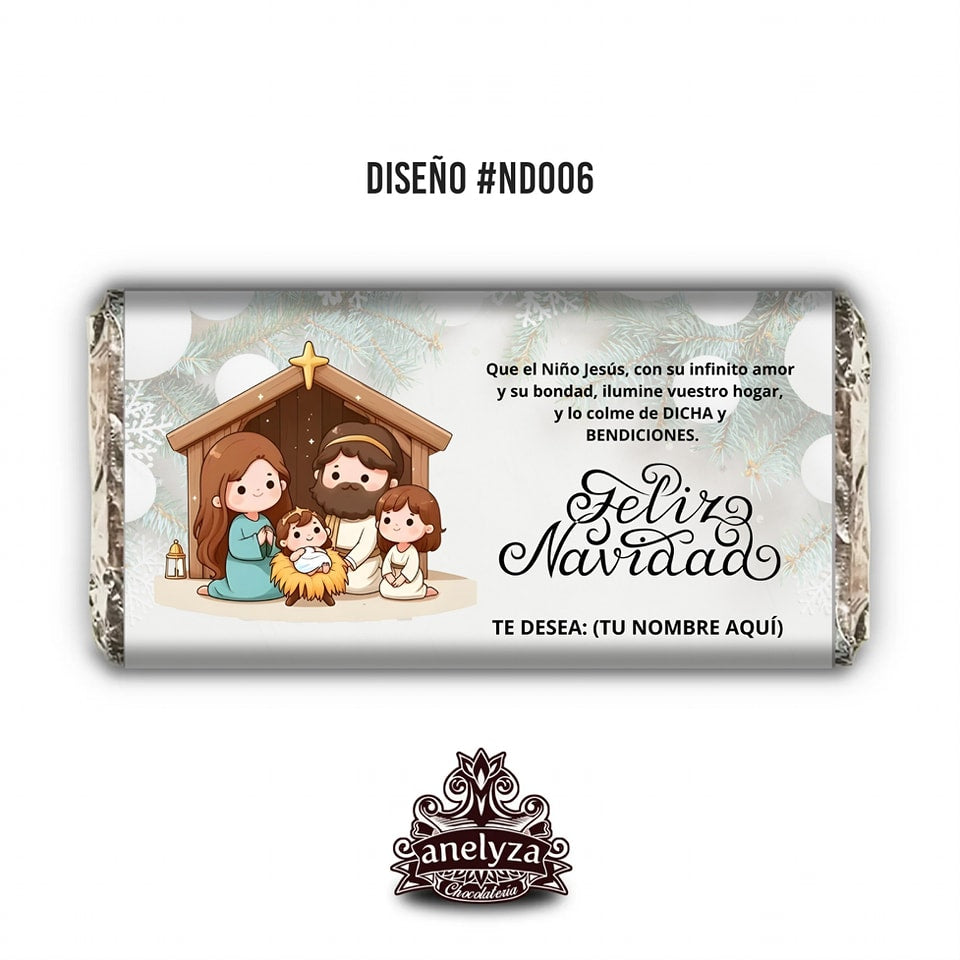 20 BARRAS DE CHOCOLATE PERSONALIZADAS DISEÑO #ND06 NIÑO DIOS NIÑO JESUS FELIZ NAVIDAD