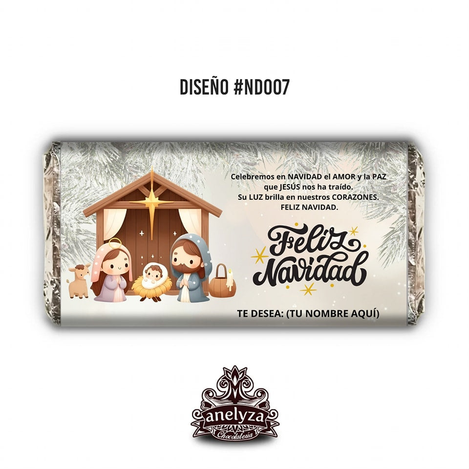 20 BARRAS DE CHOCOLATE PERSONALIZADAS DISEÑO #ND07 NIÑO DIOS NIÑO JESUS FELIZ NAVIDAD