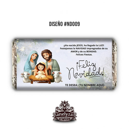 20 BARRAS DE CHOCOLATE PERSONALIZADAS DISEÑO #ND09 NIÑO DIOS NIÑO JESUS FELIZ NAVIDAD