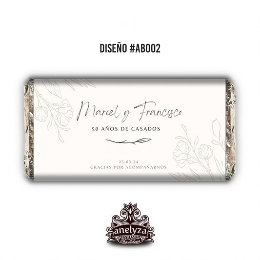 20 BARRAS DE CHOCOLATE PERSONALIZADAS DISEÑO #AB002 ANIVERSARIO DE BODAS