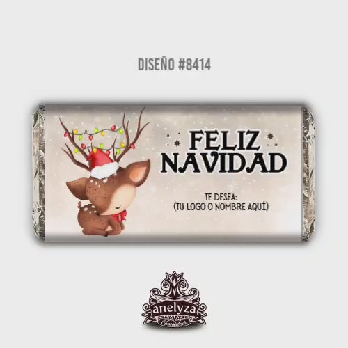 20 BARRAS DE CHOCOLATE PERSONALIZADAS DISEÑO #8414 NAVIDAD