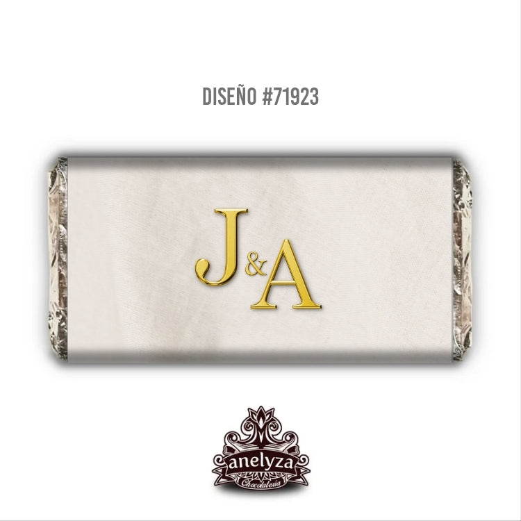 BARRAS DE CHOCOLATE PERSONALIZADAS DISEÑO #71923 INCIALES LETRAS DORADAS BODAS