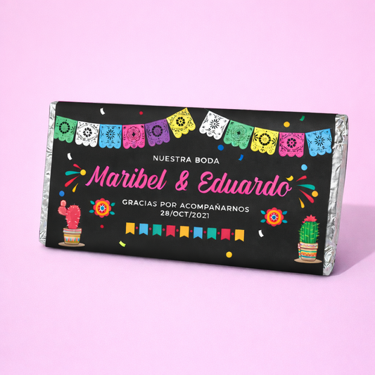 BARRAS DE CHOCOLATE PERSONALIZADAS DISEÑO #7193 DISEÑO MEXICANO BODAS